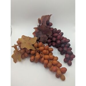 Vintage Style Artificial Grape Clusters Burgundy Amber Faux Fruit Decor 2pc